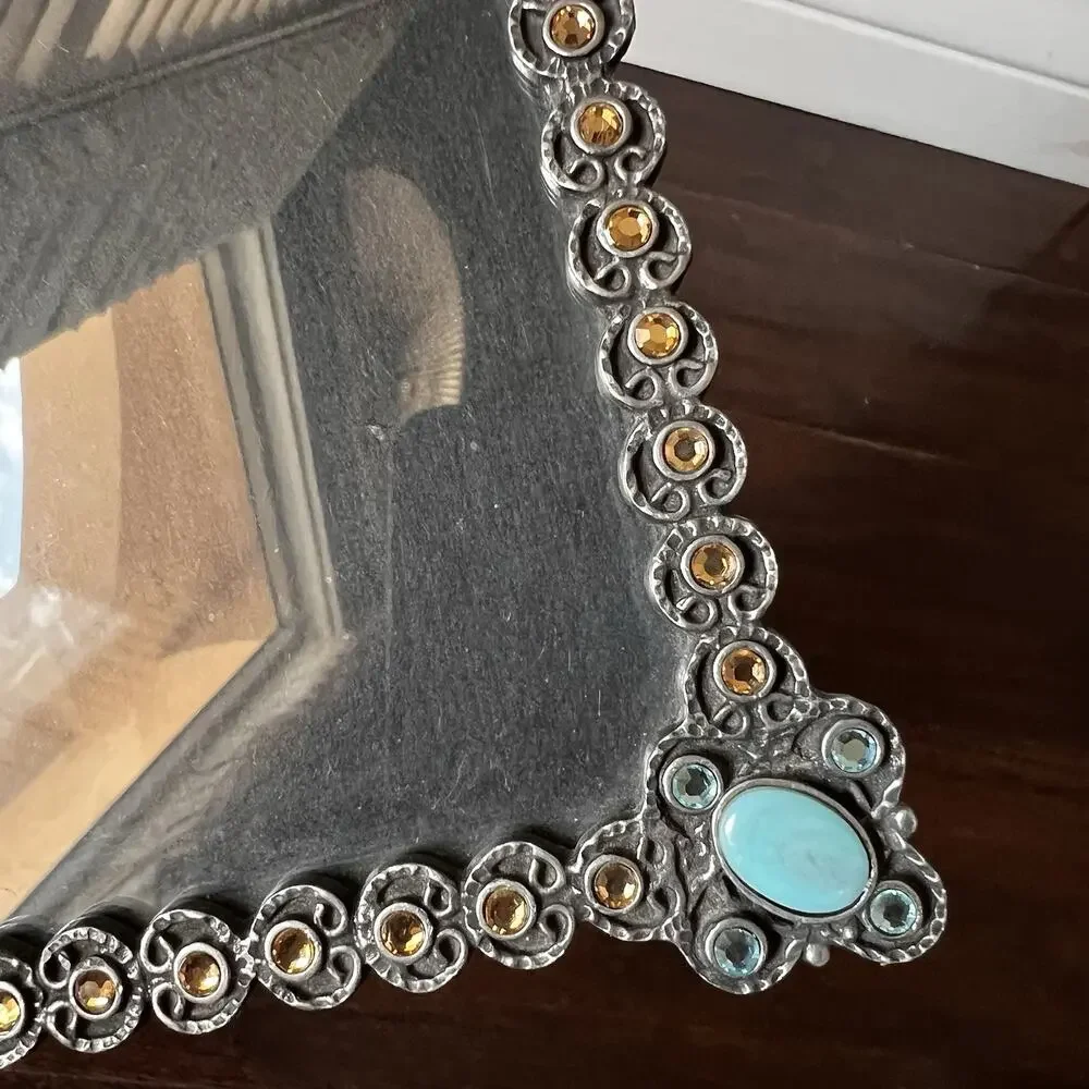 Axco Silver Tone Ornate Turquoise Rhinestones Photo Frames Western